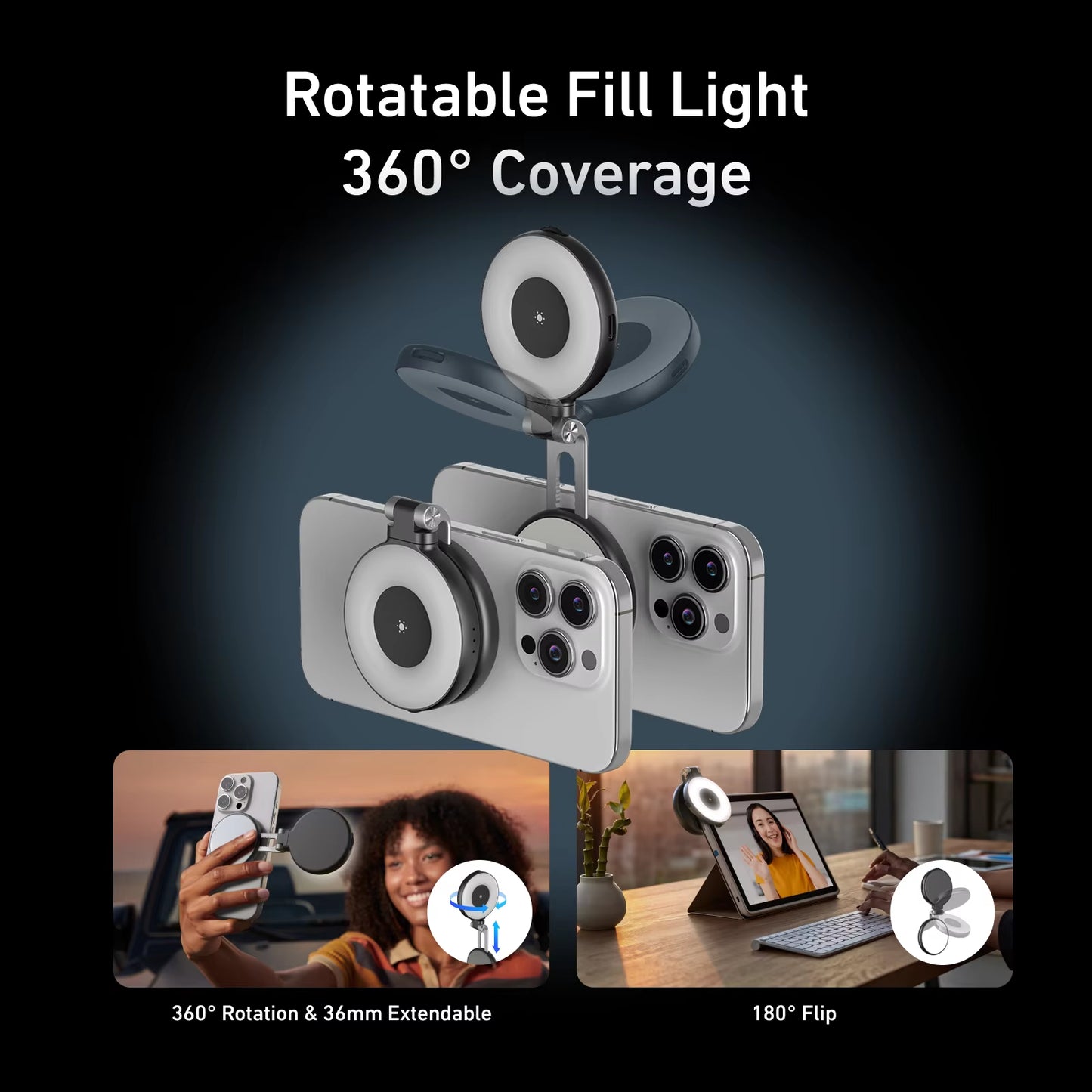 Magnetic Fill Light Mini Sselfie Ring Fill Light 3 Modes with Mirror Light Universal for Smartphone Iphone Android