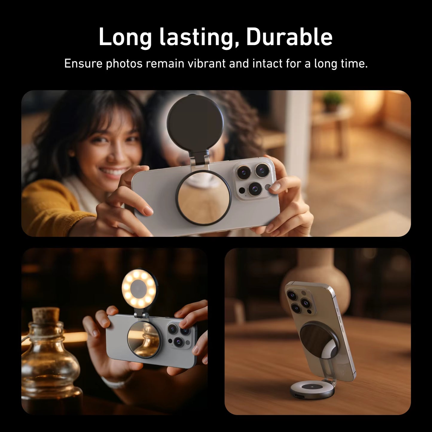 Magnetic Fill Light Mini Sselfie Ring Fill Light 3 Modes with Mirror Light Universal for Smartphone Iphone Android
