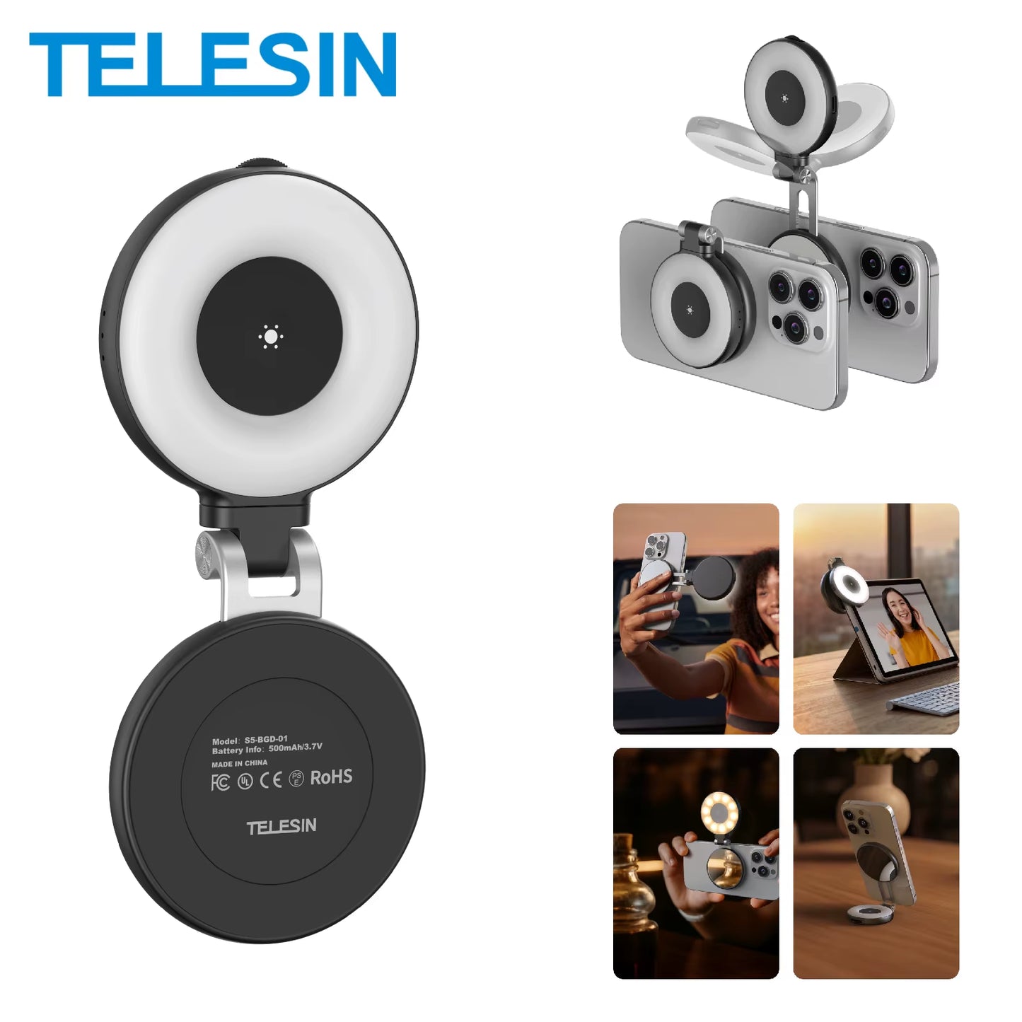 Magnetic Fill Light Mini Sselfie Ring Fill Light 3 Modes with Mirror Light Universal for Smartphone Iphone Android